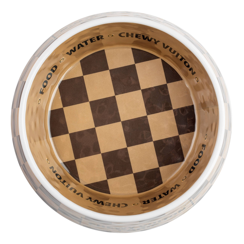 Tan Checker Chewy Vuiton Bowl - 3 Sizes!! Dog Bowls