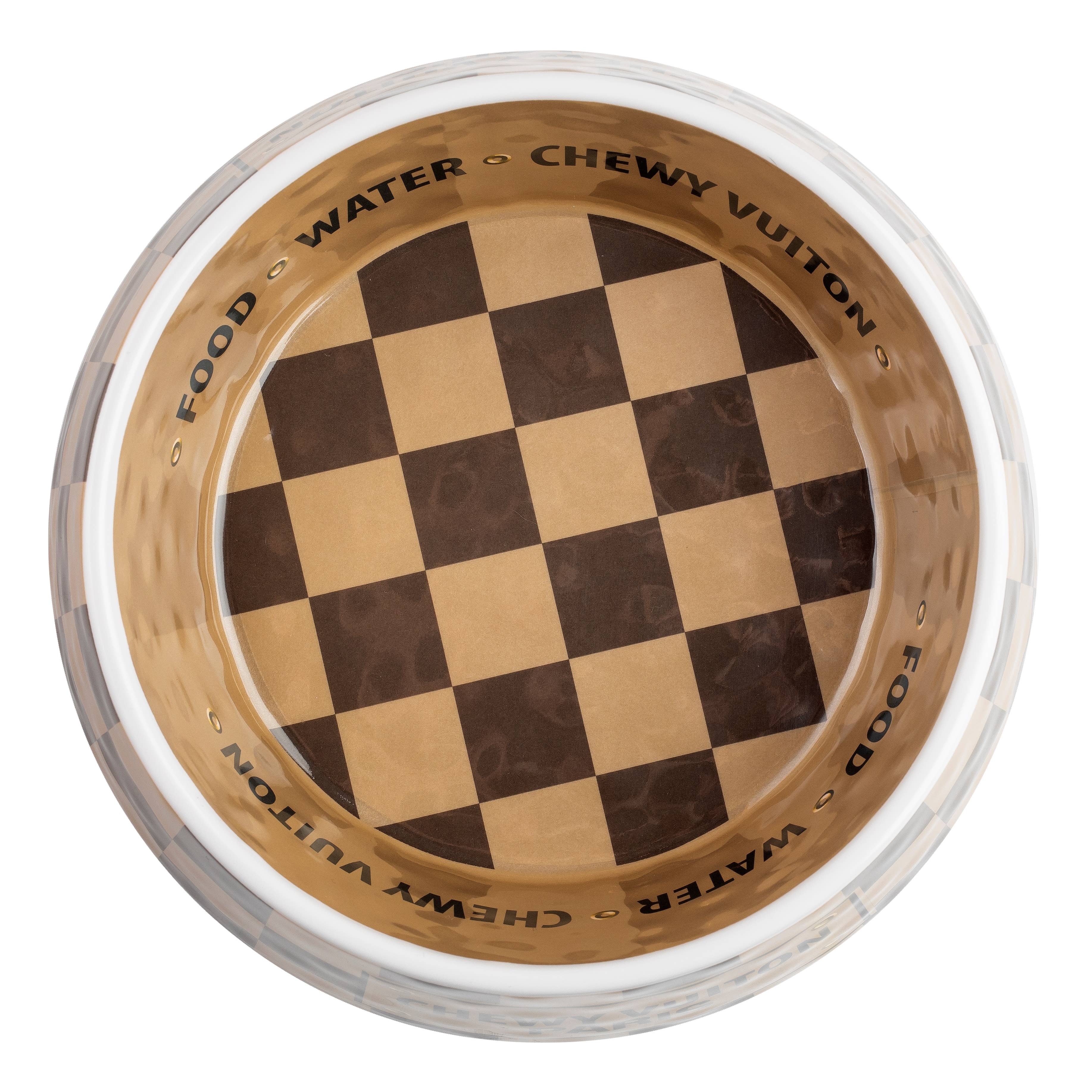 Tan Checker Chewy Vuiton Bowl - 3 Sizes!! Dog Bowls