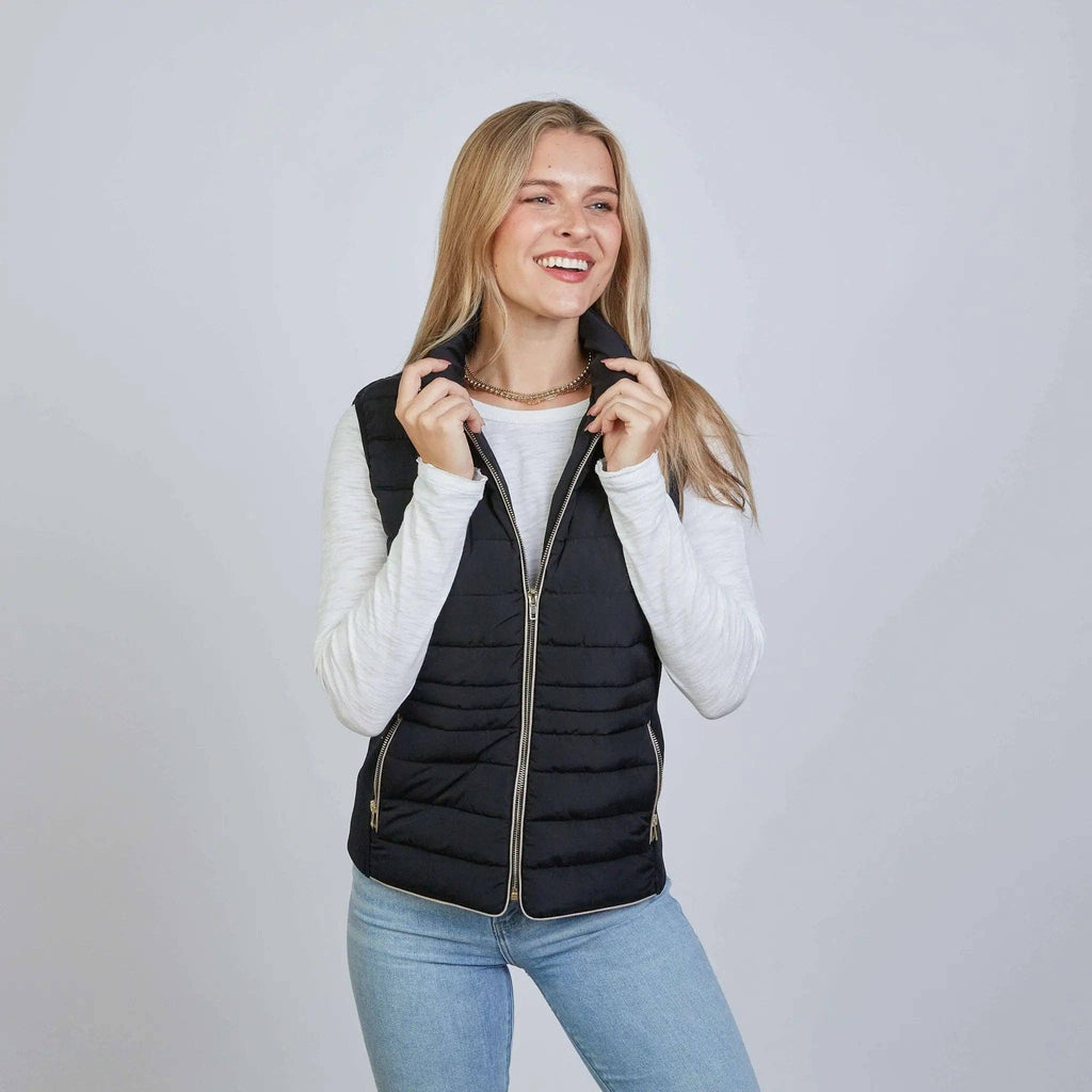 The Icon Perfect Fit Puffer Vest in Black & Khaki