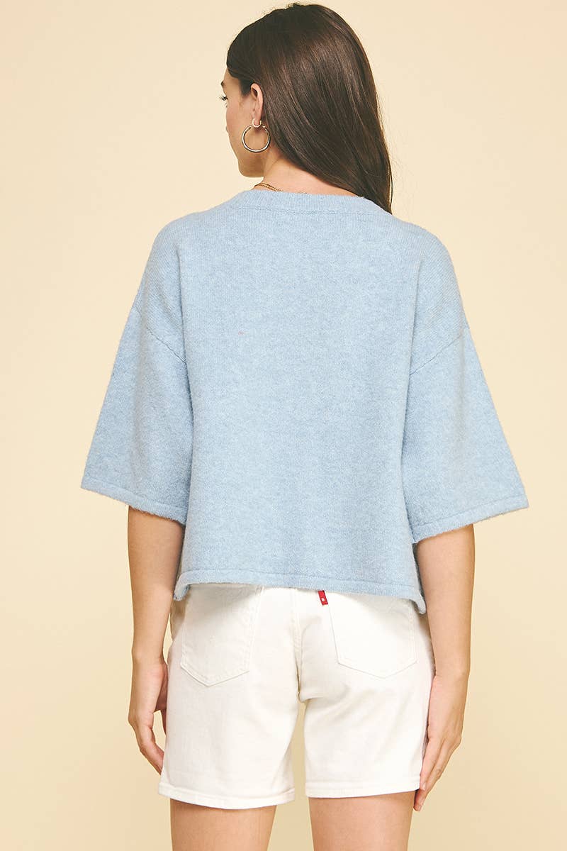 BUTTON DOWN SHORT SLEEVE SWEATER - 6752W