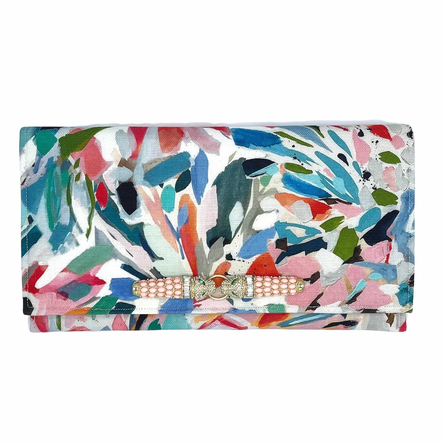 Painterly Linen Paulette Clutch w/ Pink Linen Lining