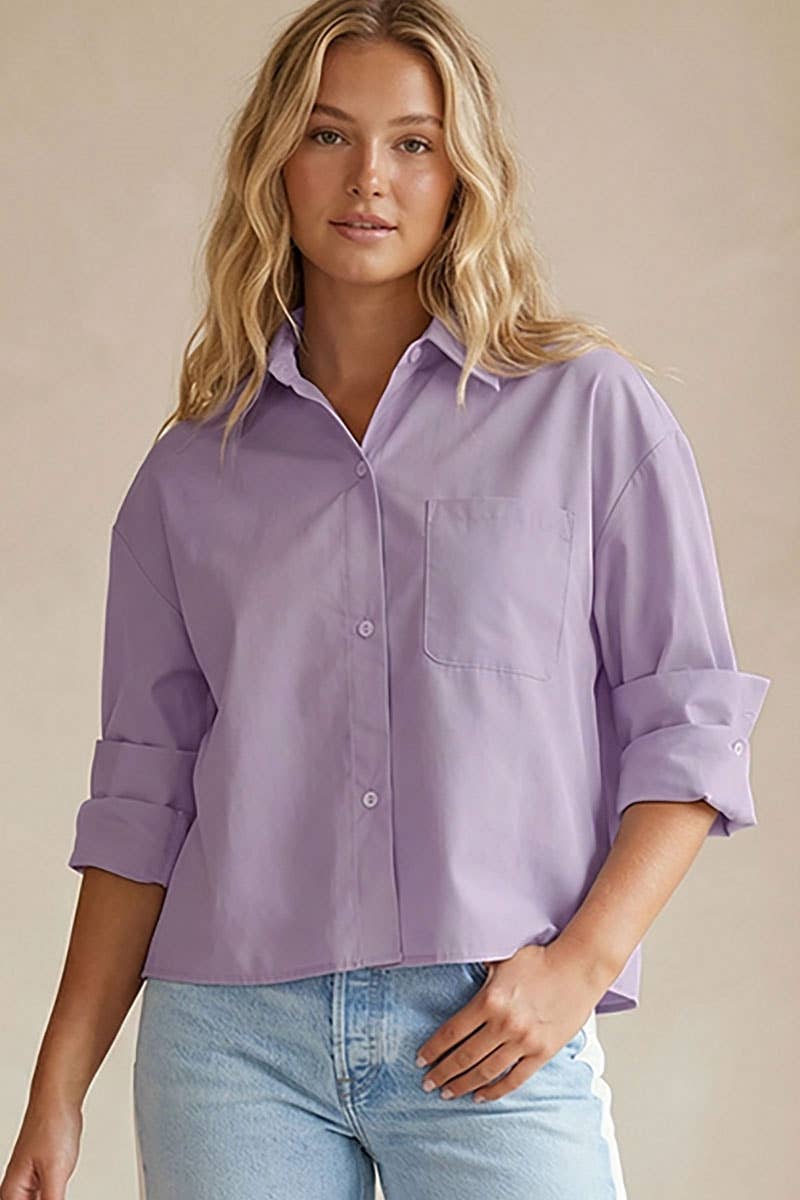 Rolled Sleeve Button Up Blouse