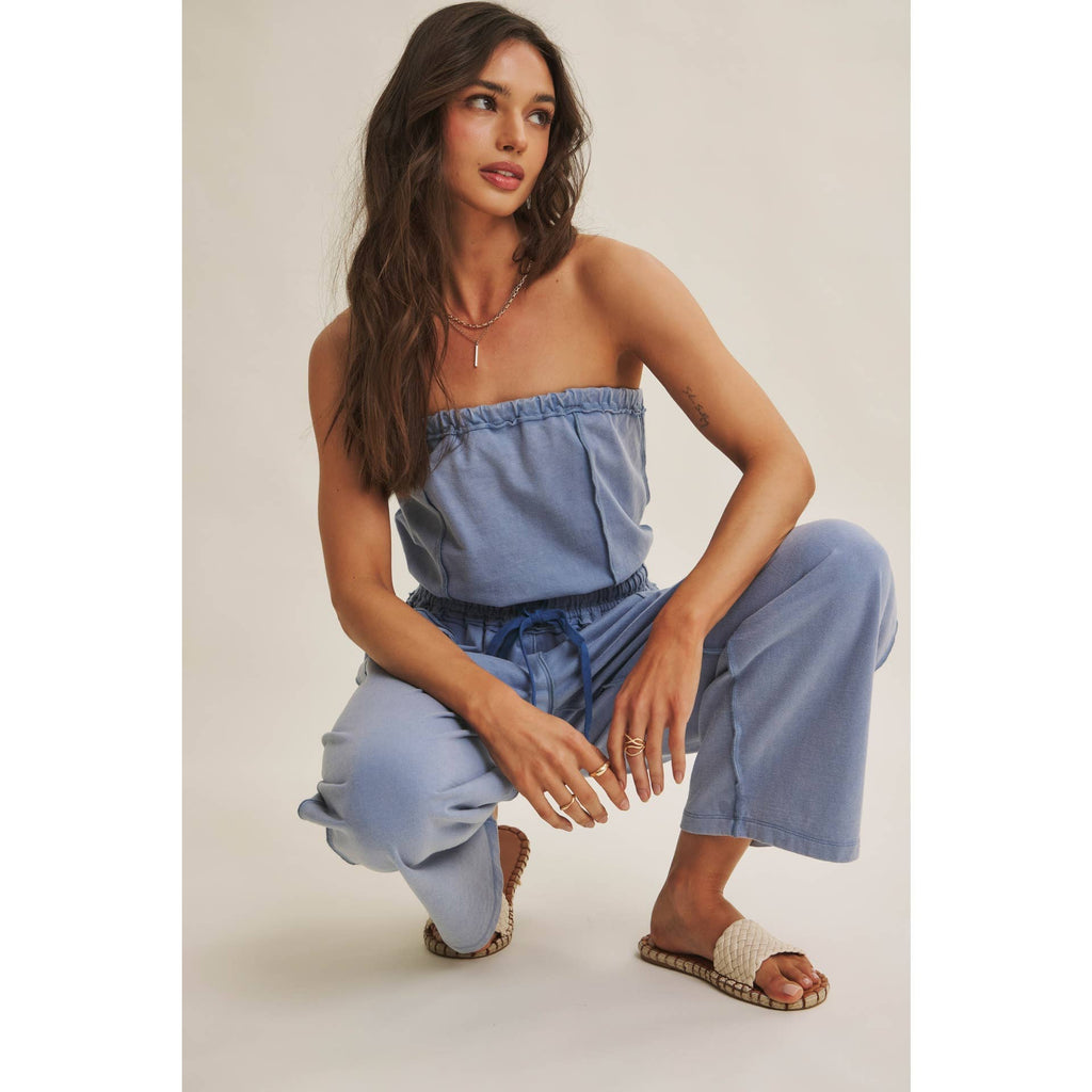 BEACH TOWN WEEKEND MINERAL-WASHED STRAPLESS JUMPSUIT