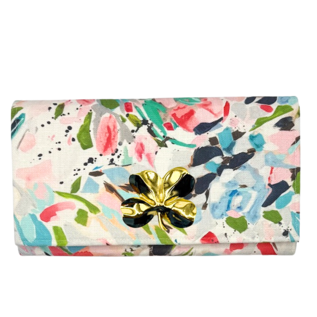 Painterly Linen Paulette Clutch w/ Pink Linen Lining