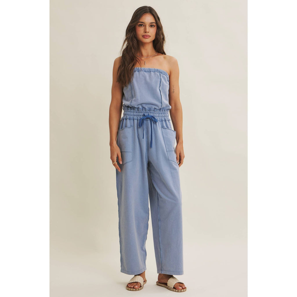 BEACH TOWN WEEKEND MINERAL-WASHED STRAPLESS JUMPSUIT