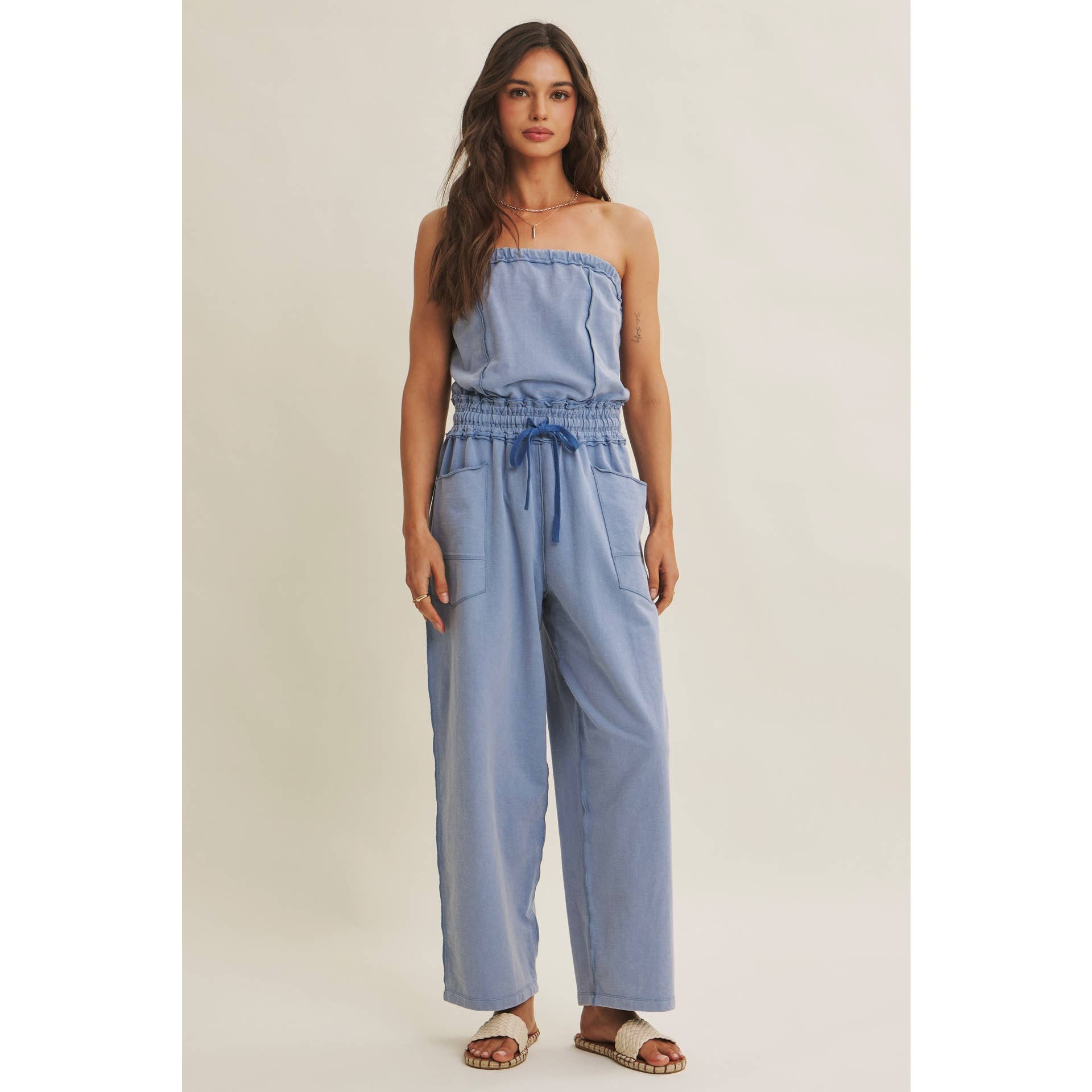 BEACH TOWN WEEKEND MINERAL-WASHED STRAPLESS JUMPSUIT