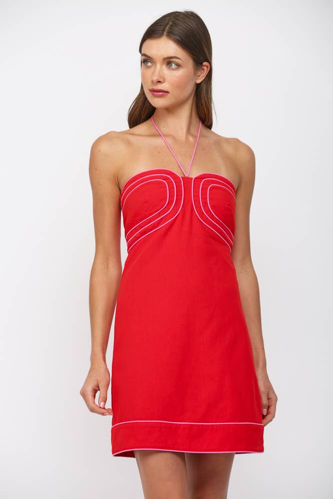 HALTER NECK MINI DRESS WITH COLOR PIPING DETAIL FD30585