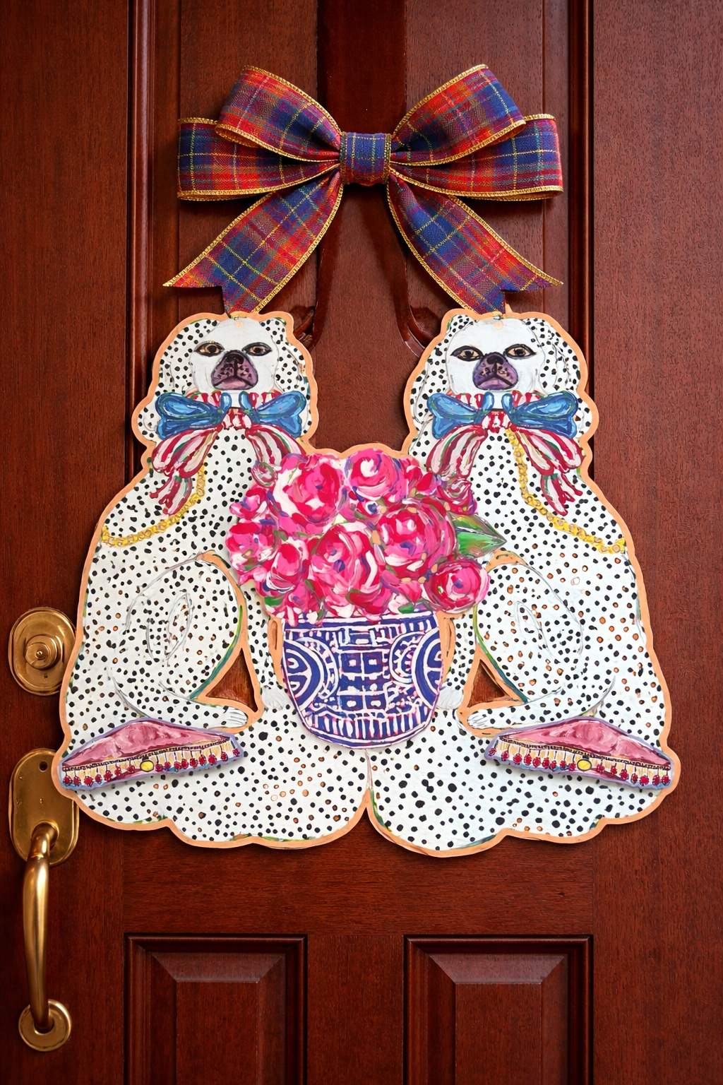 LARGE Designer Posh Pouf Staffies with Florals Door Hanger