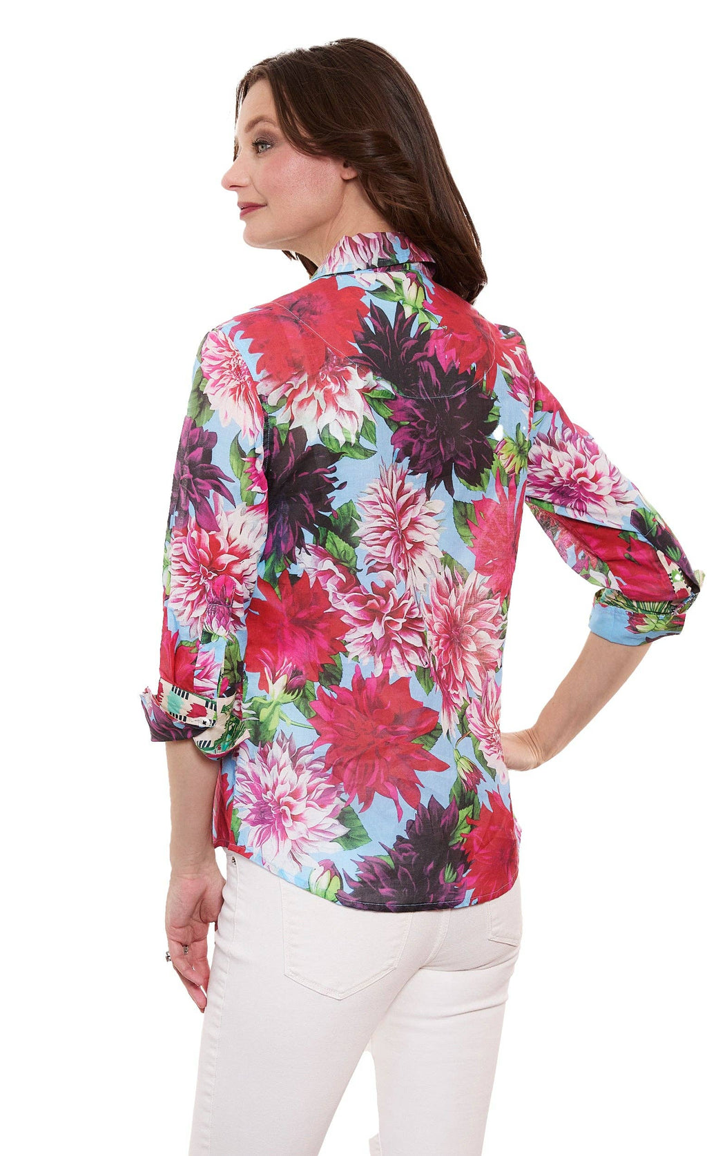 3/4 Sleeve Rome Voile Dahlias