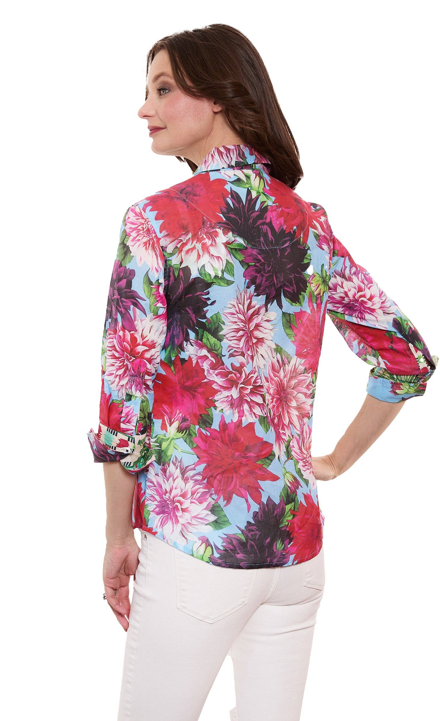 3/4 Sleeve Rome Voile Dahlias