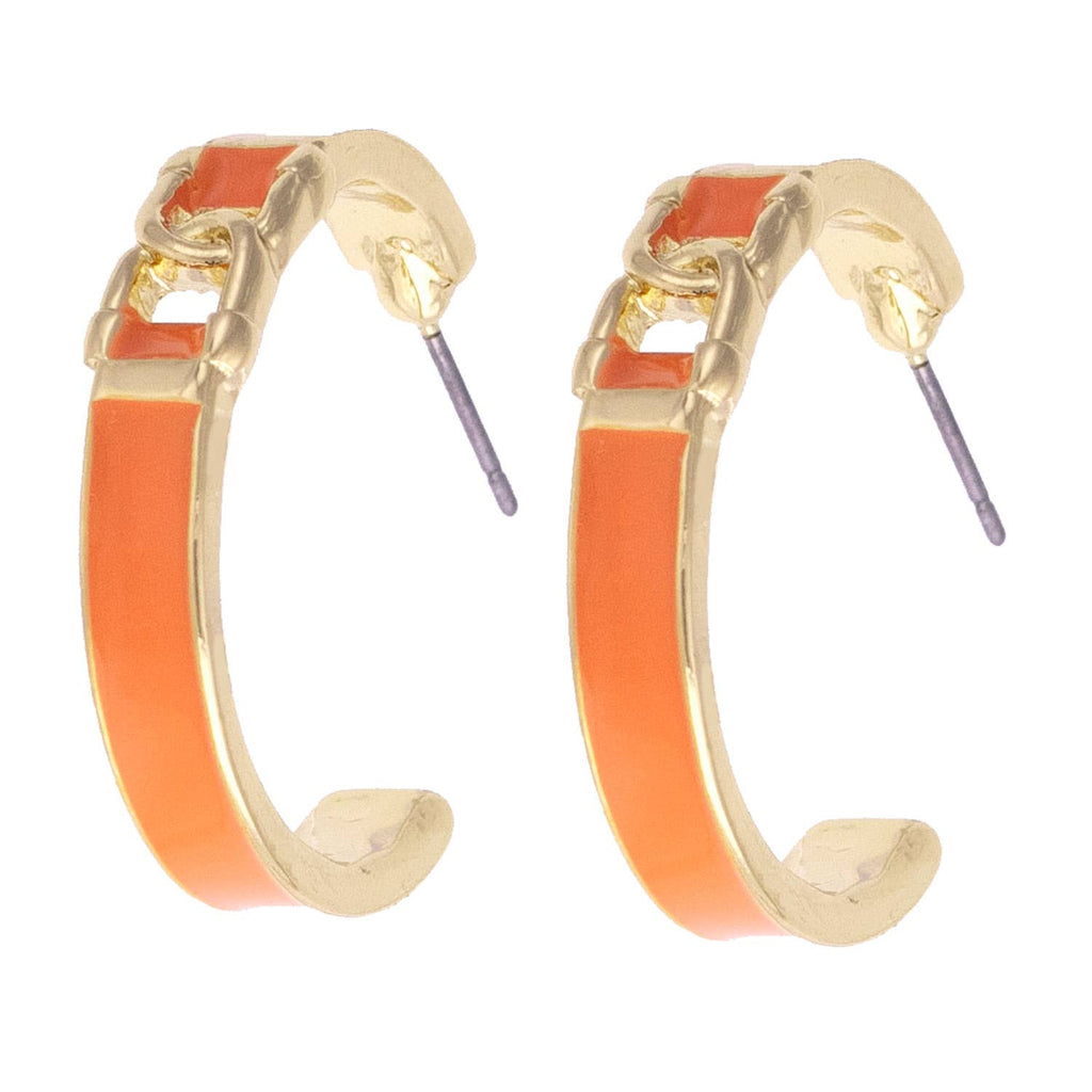 Lyra Linked Horsebit Enamel Hoop Earrings