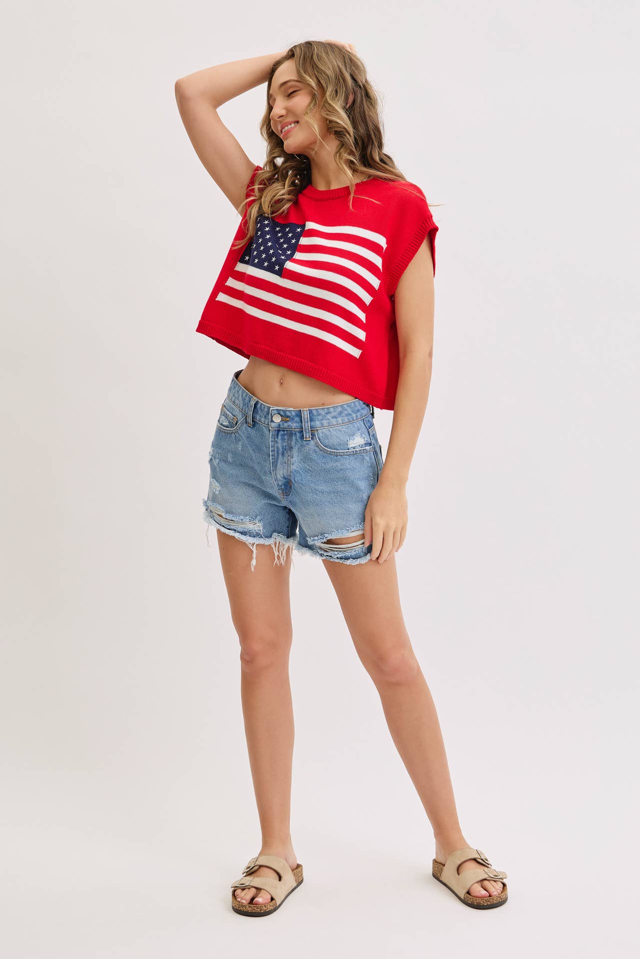PATRIOTIC AMERICAN FLAG KNIT  STAR AND STRIPES TOP