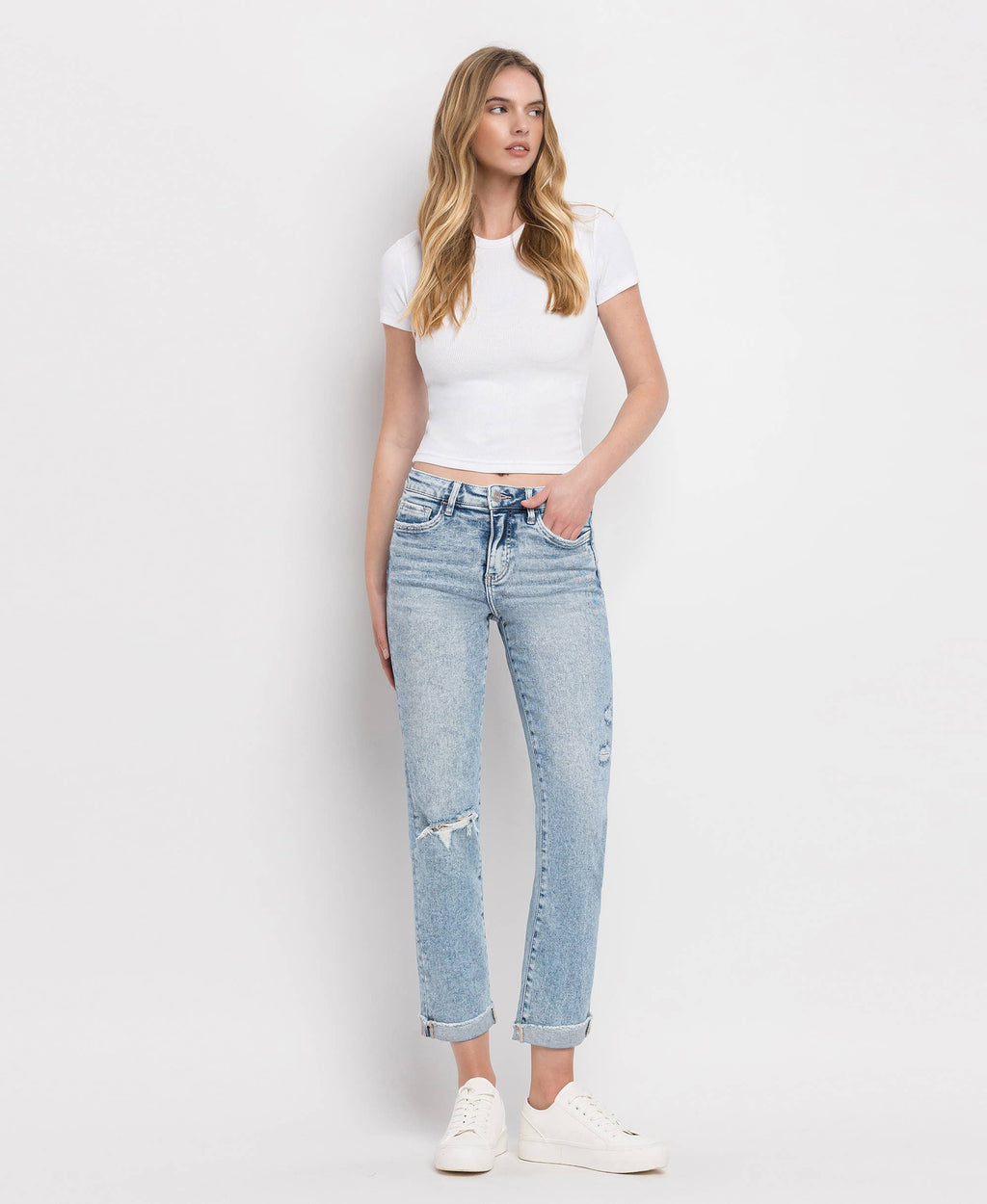 TUMMY CONTROL HIGH RISE CUFF SLIM STRAIGHT JEANS LV1302