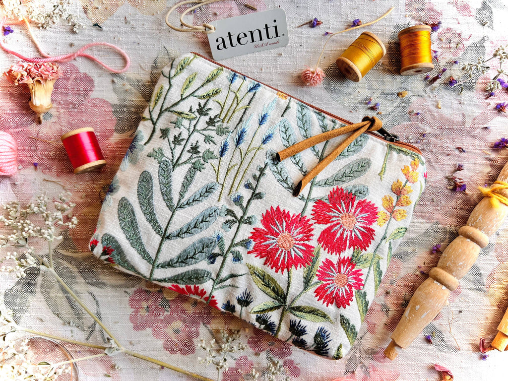 Wildflower Accessories Pouch - Atenti USA Made Embroidery Floral