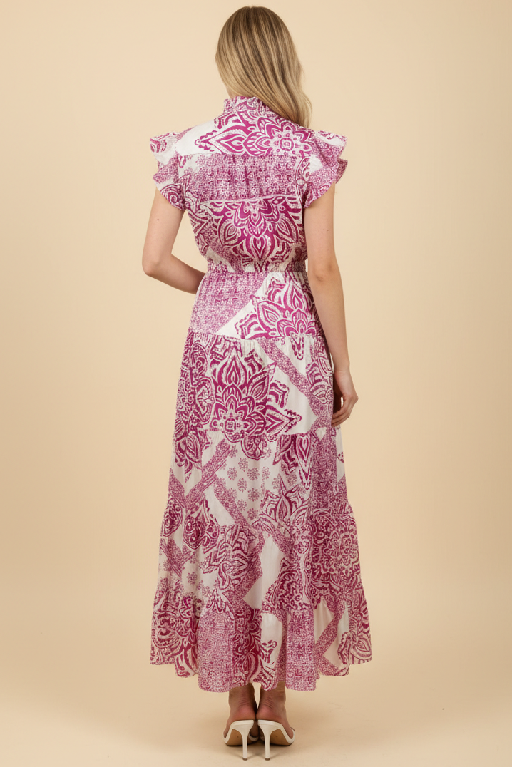 PAISLEY PRINT TIERED MAXI DRESS - 3775DW