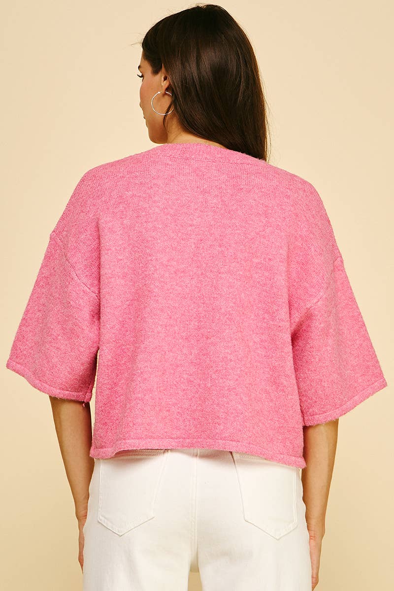 BUTTON DOWN SHORT SLEEVE SWEATER - 6752W