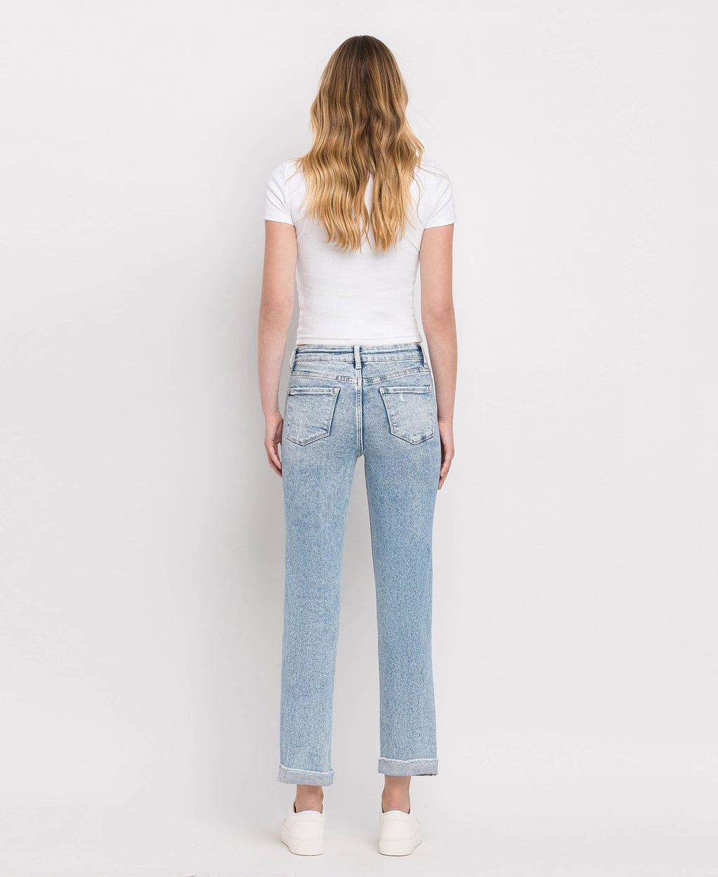 TUMMY CONTROL HIGH RISE CUFF SLIM STRAIGHT JEANS LV1302
