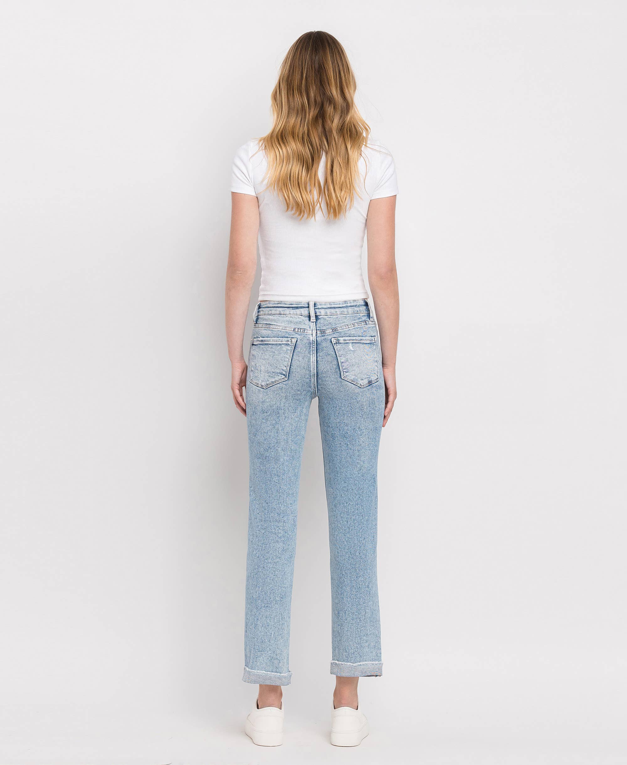 TUMMY CONTROL HIGH RISE CUFF SLIM STRAIGHT JEANS LV1302