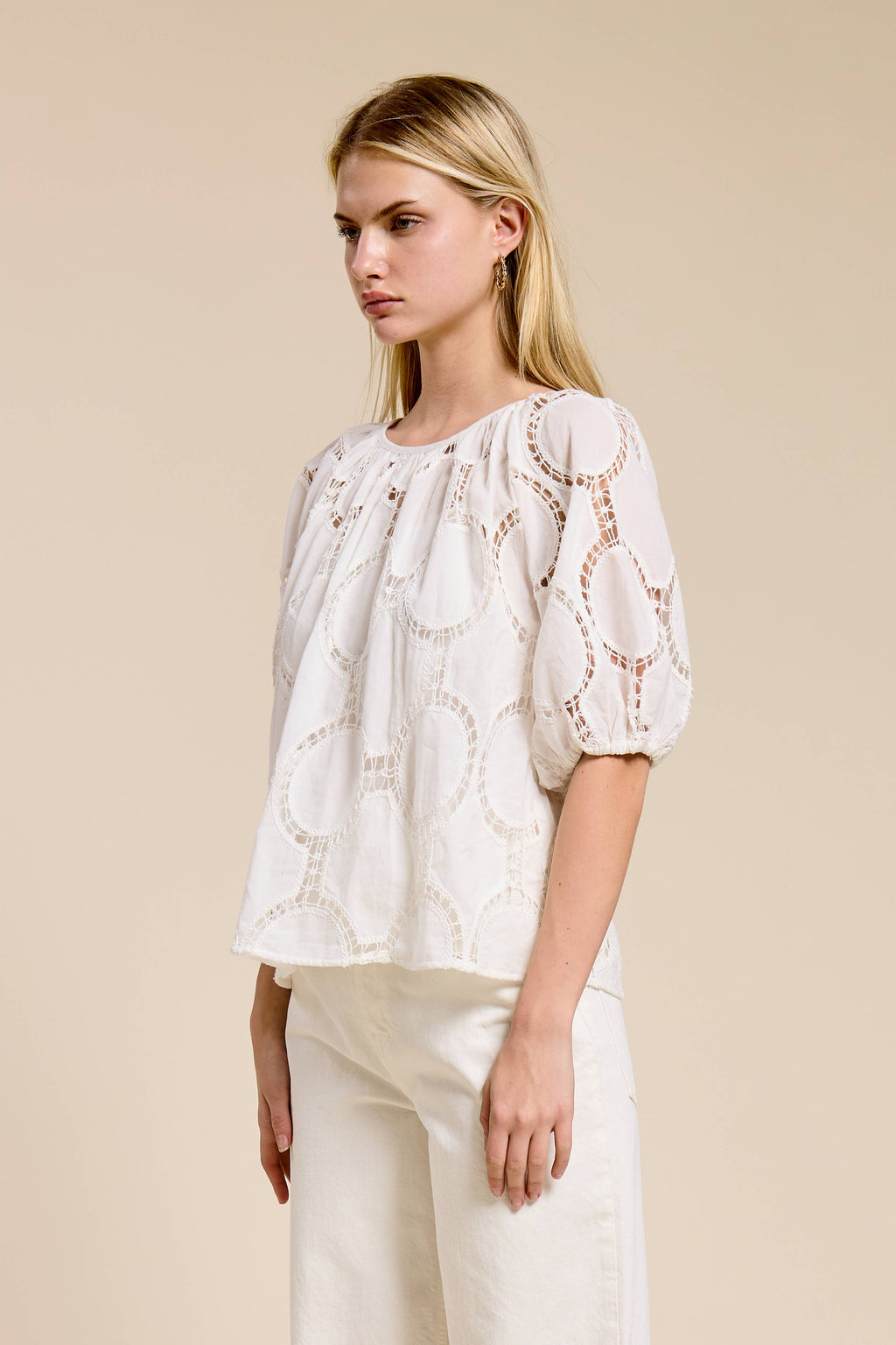 Bloom Eyelet Cotton Short-Sleeve Blouse
