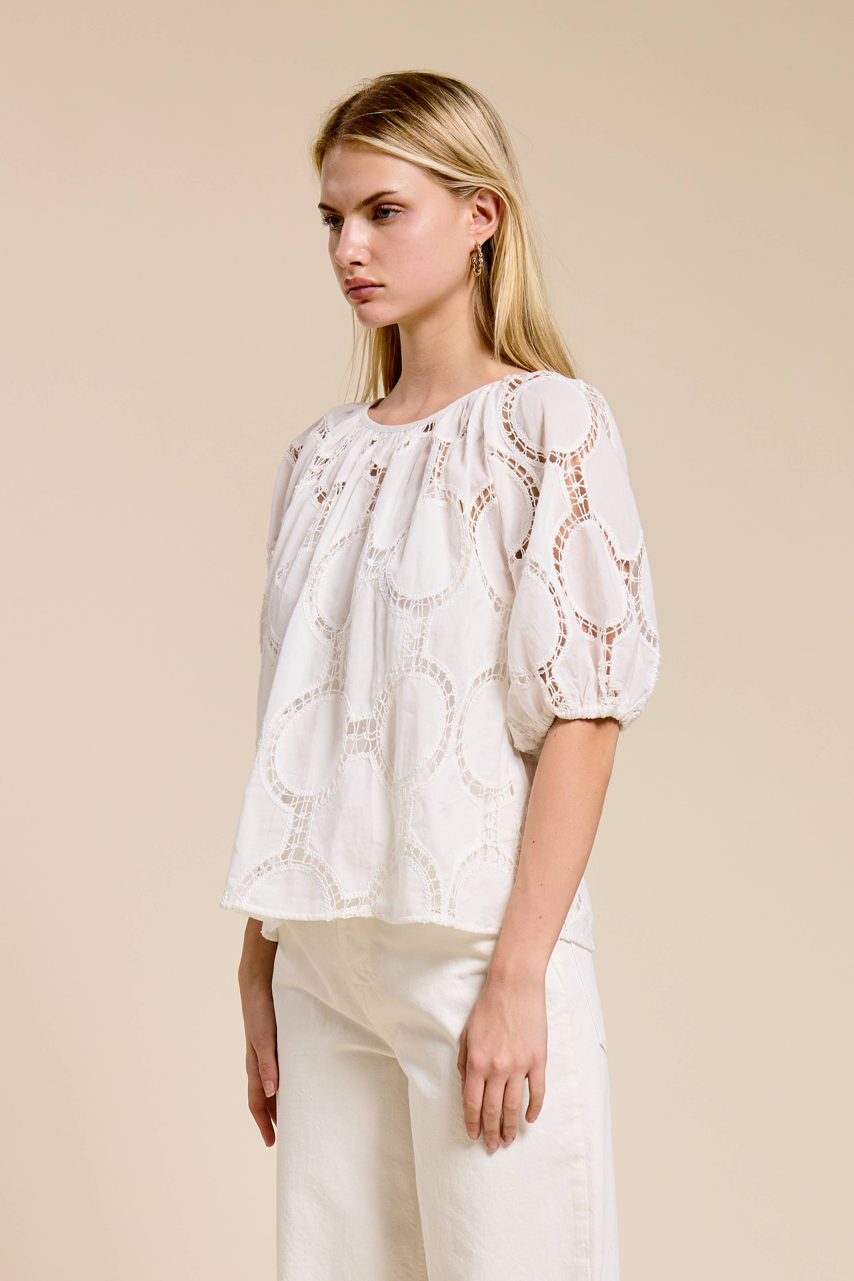 Bloom Eyelet Cotton Short-Sleeve Blouse