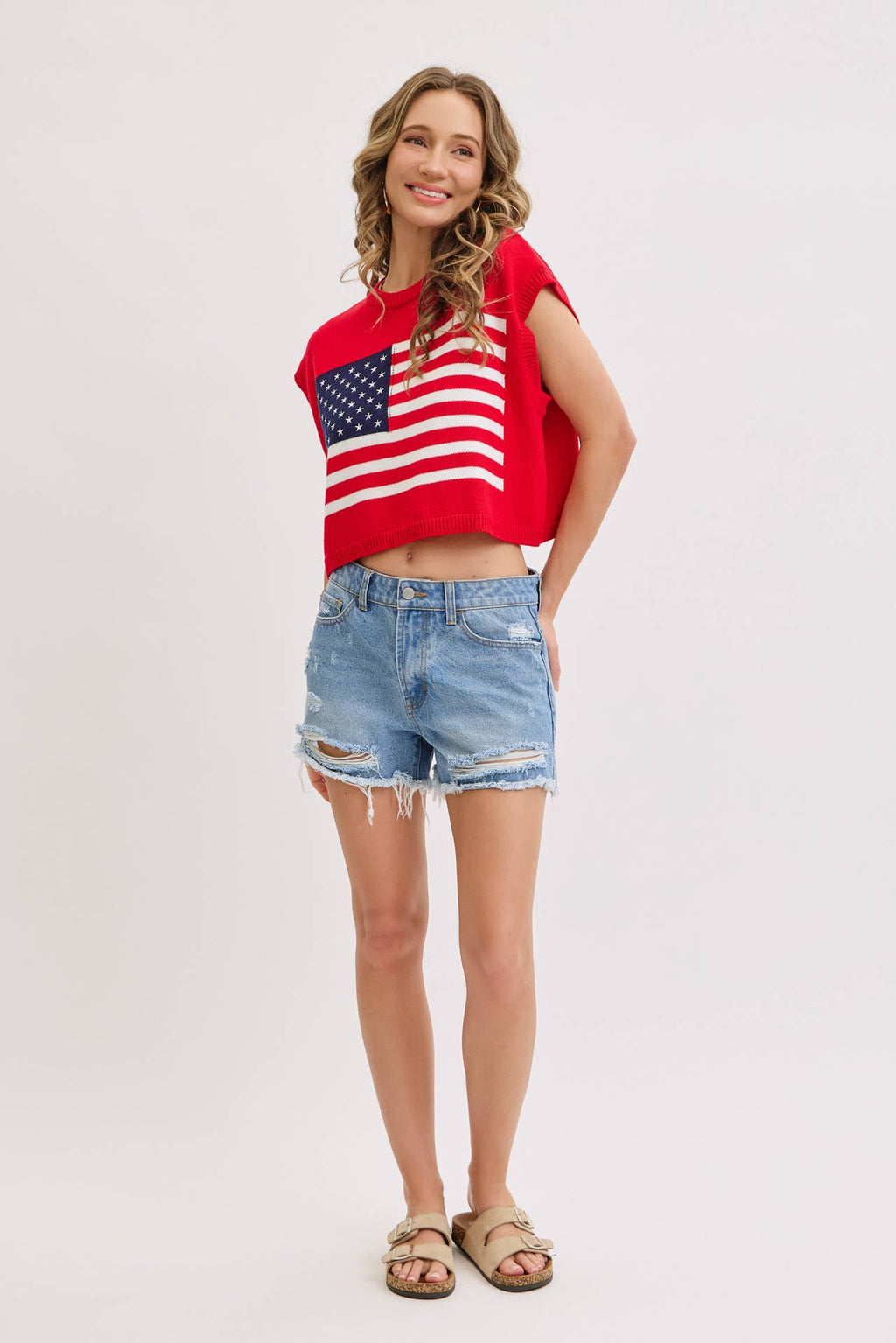 PATRIOTIC AMERICAN FLAG KNIT  STAR AND STRIPES TOP