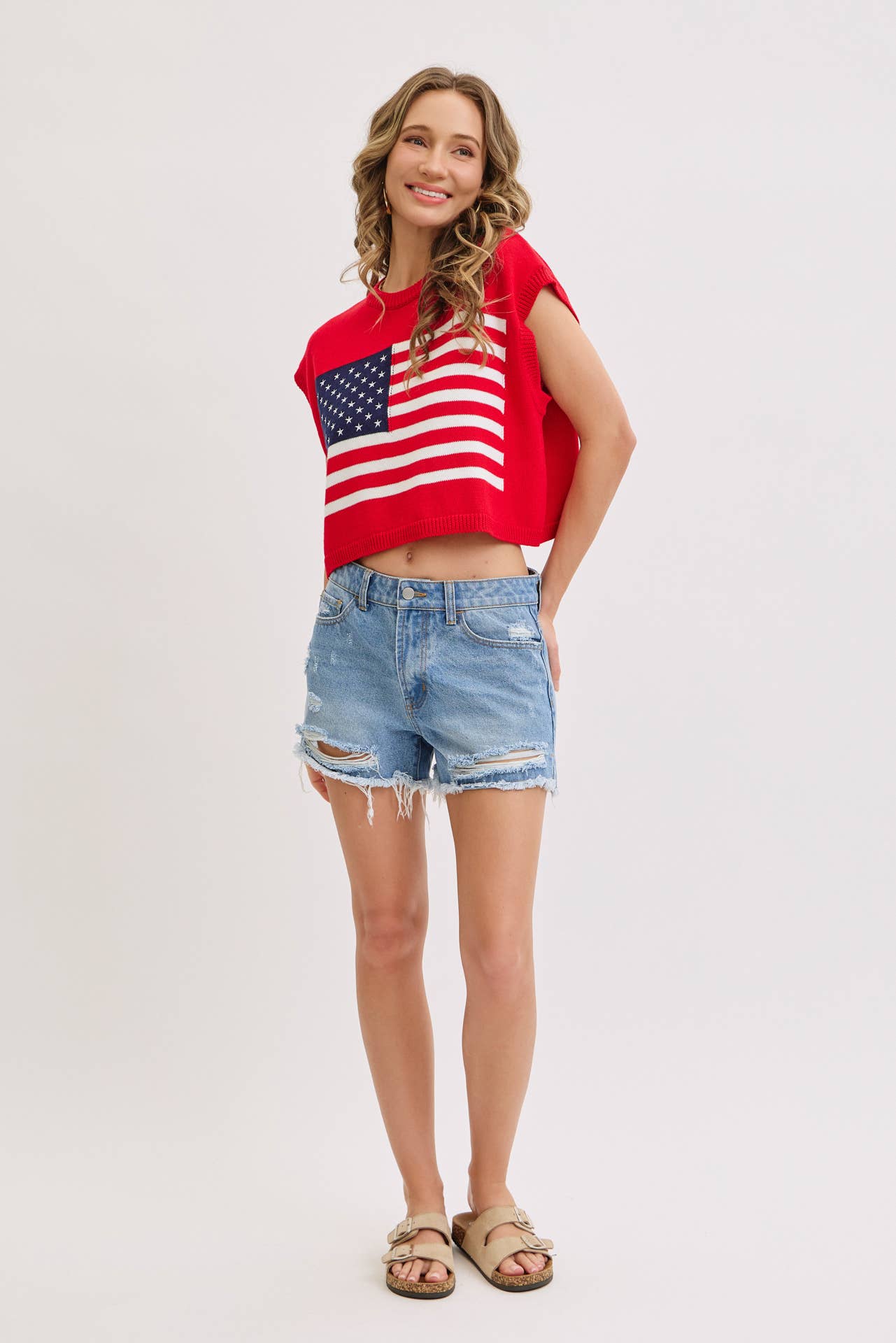 PATRIOTIC AMERICAN FLAG KNIT  STAR AND STRIPES TOP