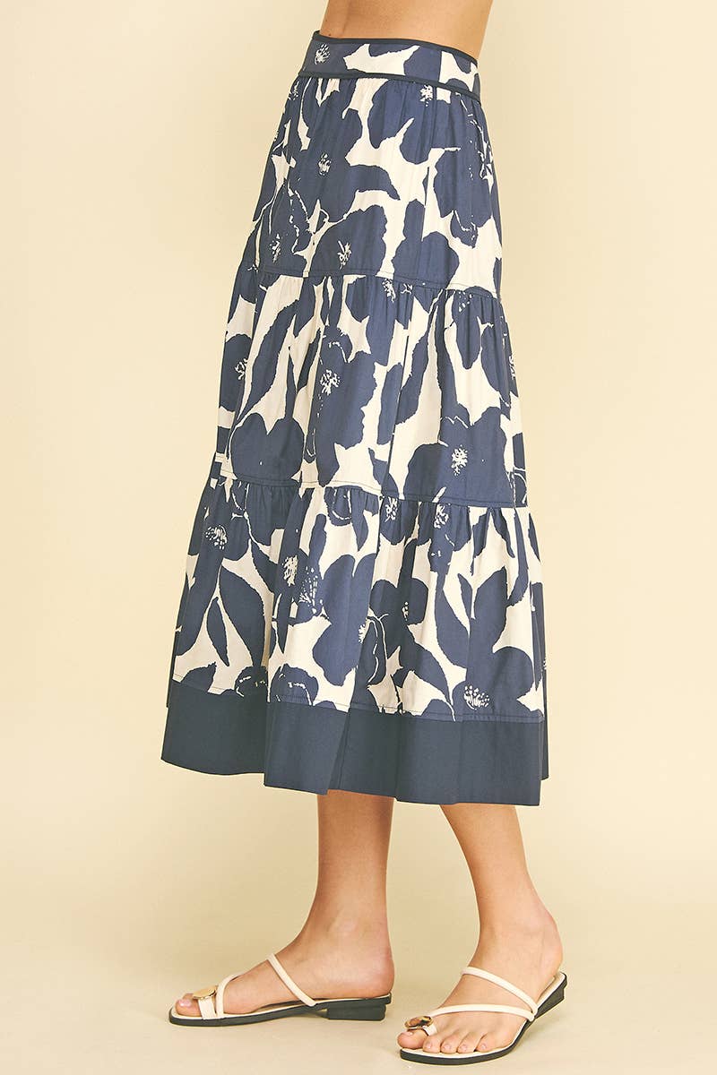FLORAL TIERED MIDI SKIRT - 7235S