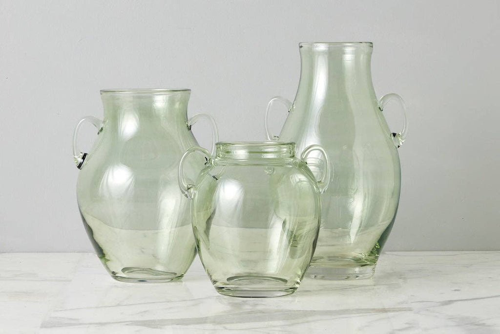 Glass Amphora Flower Vase, Small, Sage Green