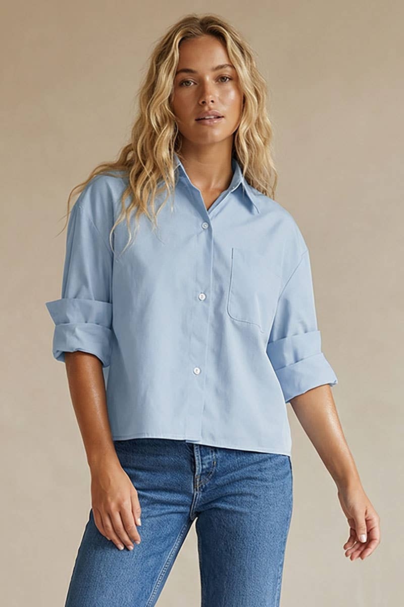Rolled Sleeve Button Up Blouse