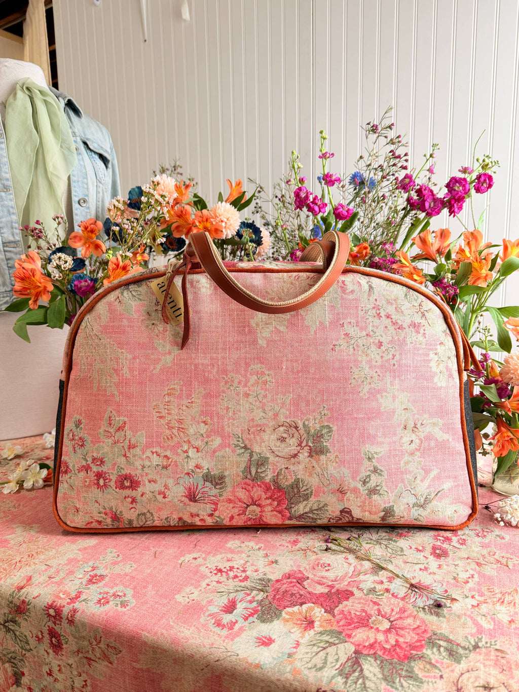 Rosewood Overnighter-Atenti USA Handmade Weekender, Floral Travel Bag