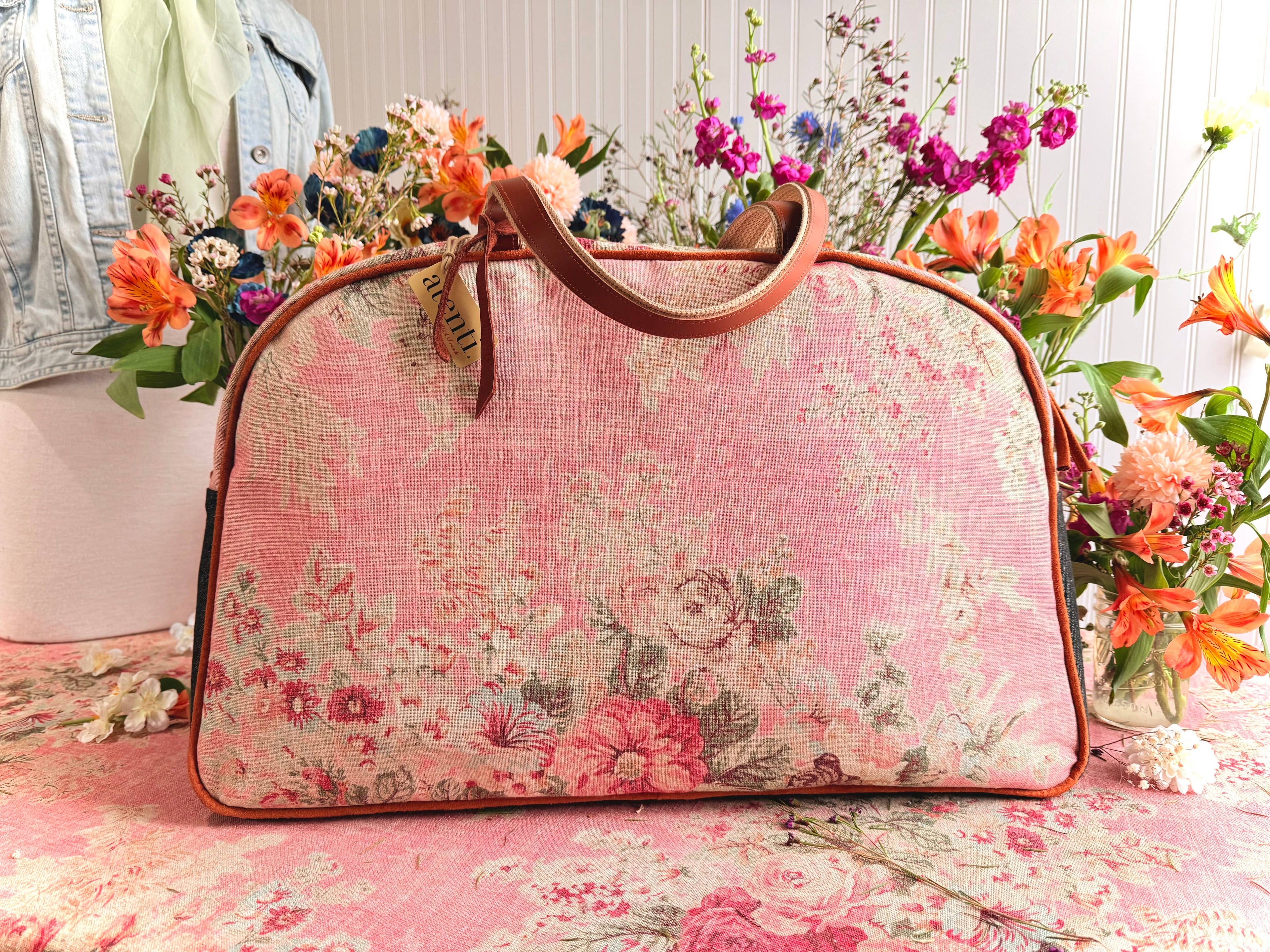 Rosewood Overnighter-Atenti USA Handmade Weekender, Floral Travel Bag