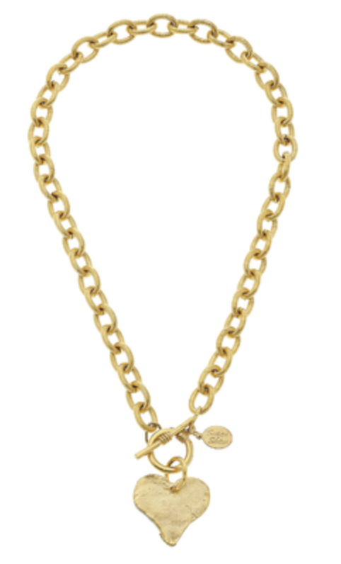 20" Handcast Gold Front Toggle Heart Necklace
