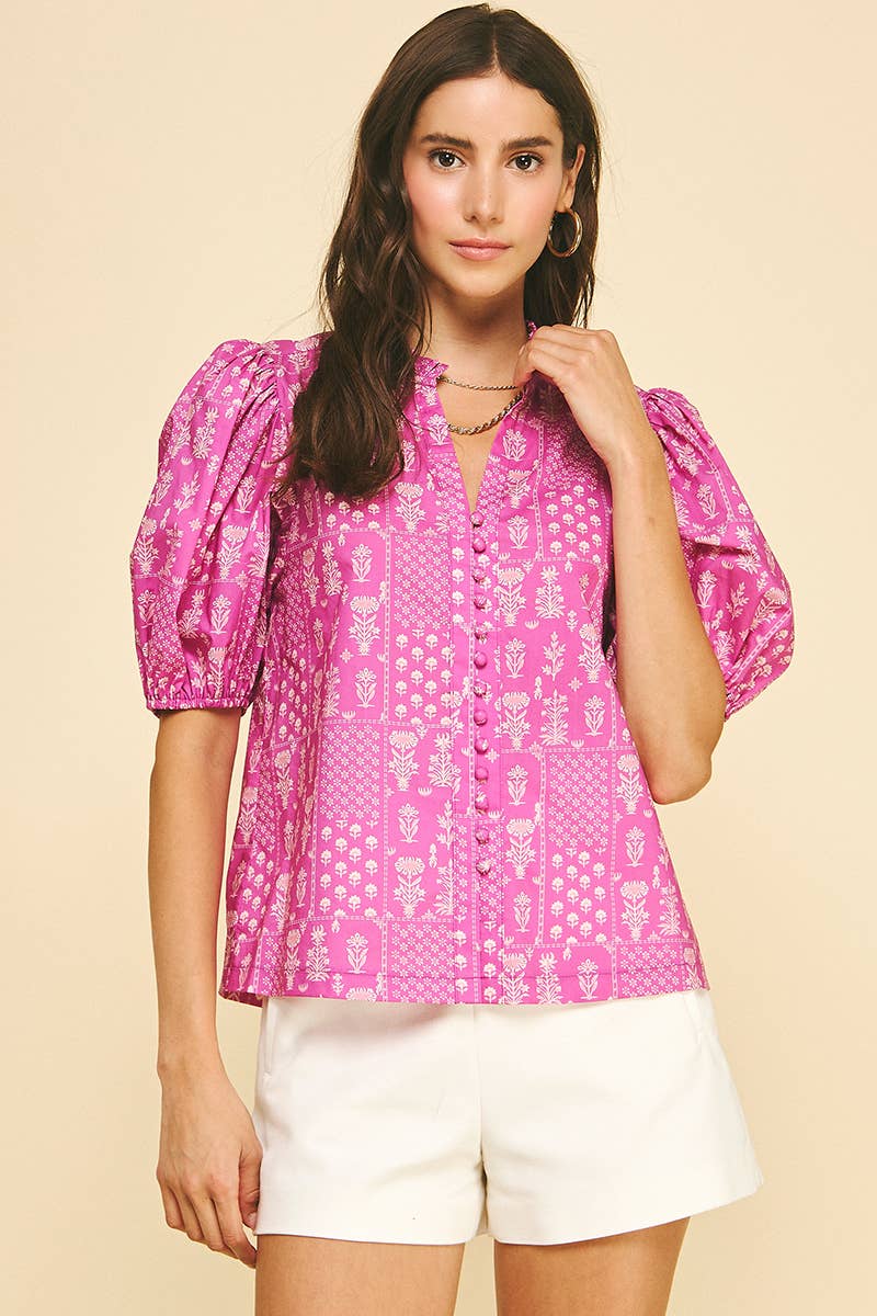 FLORAL BUTTON DOWN BLOUSE TOP - 6138TC