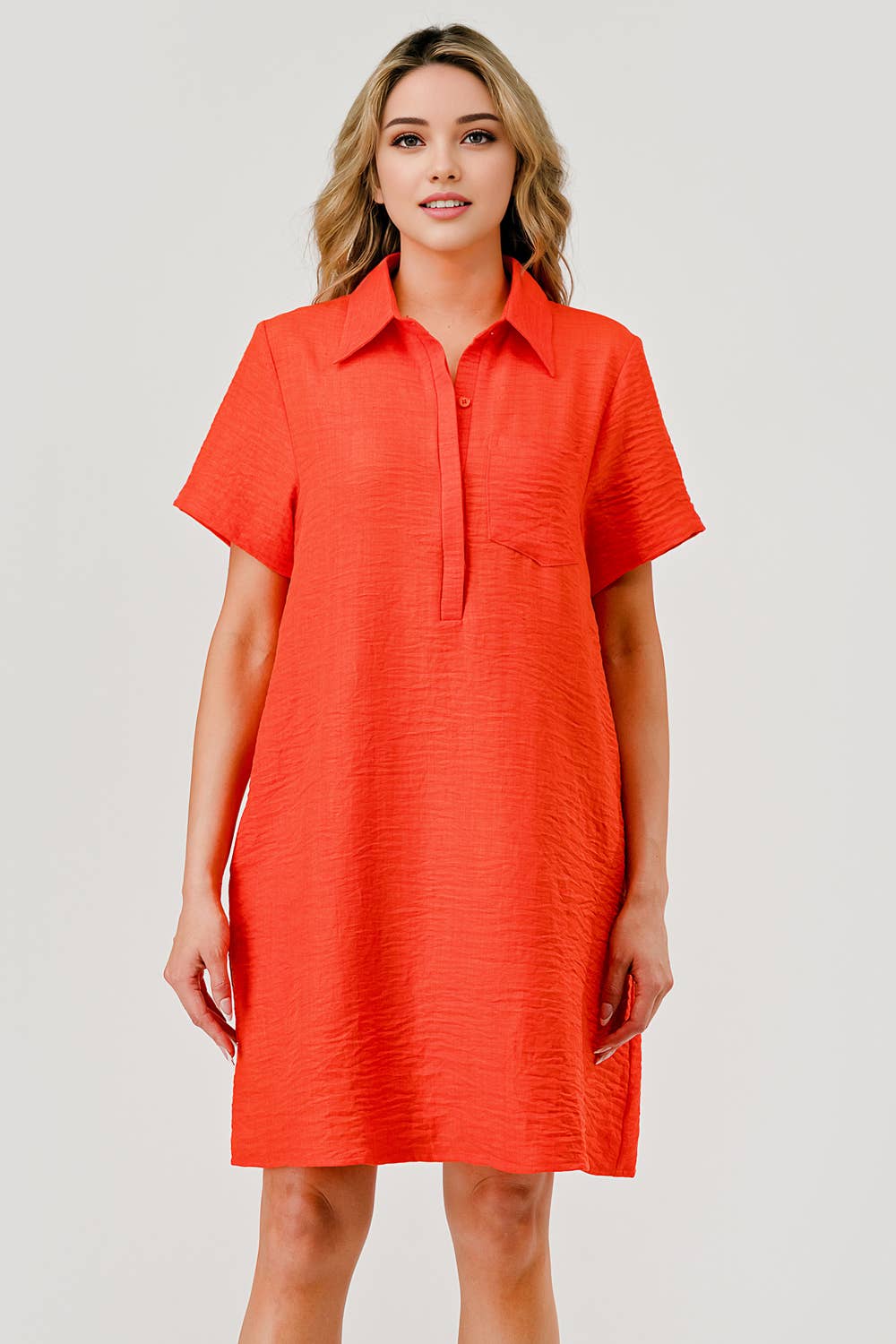 Ellie Casual Collared Game Day Shift Dress Orange MBD-9750