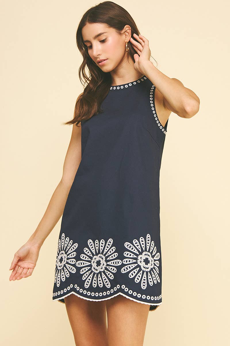 FLORAL EMBROIDERED MINI DRESS - 6545D
