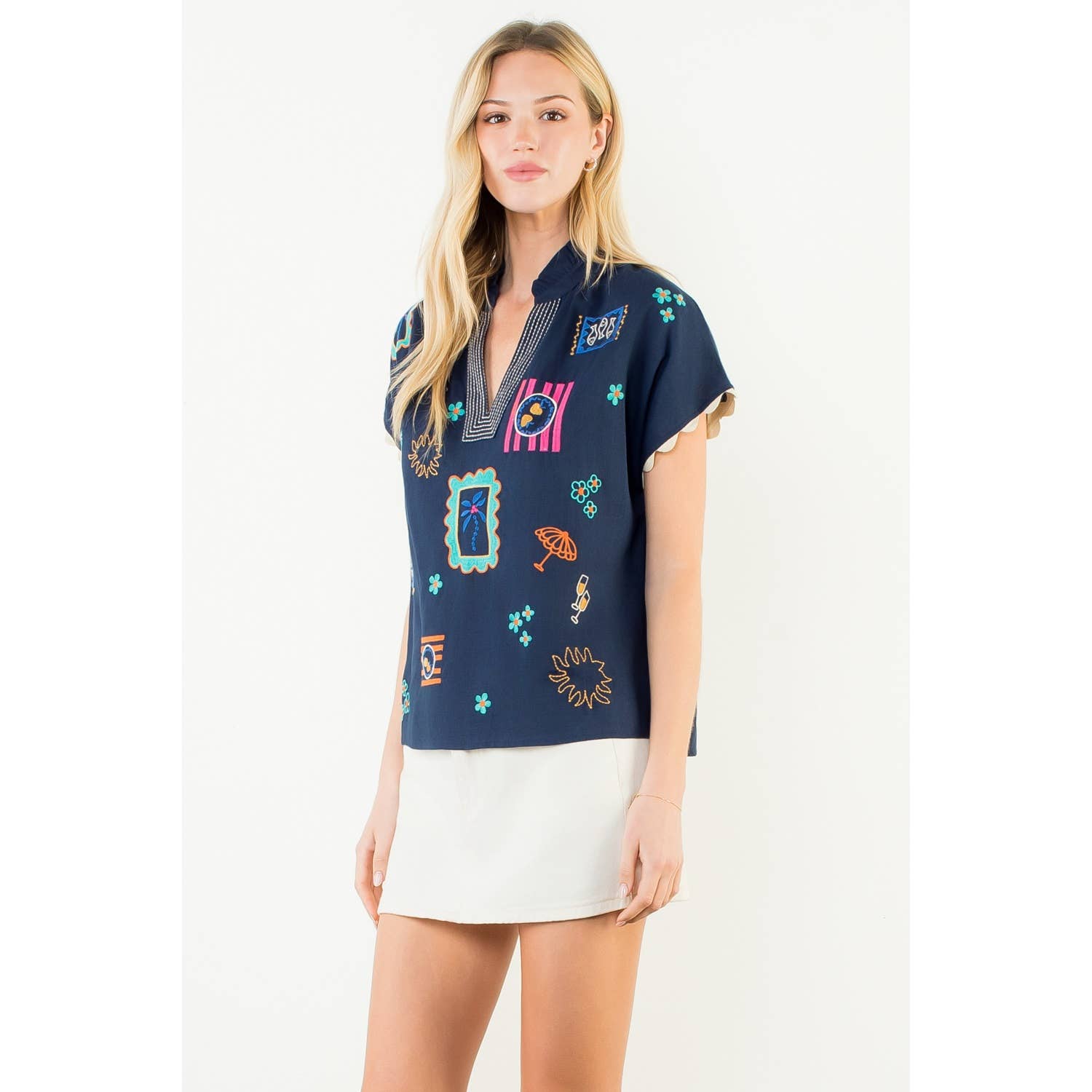 Short Sleeve Embroidery Detail Top