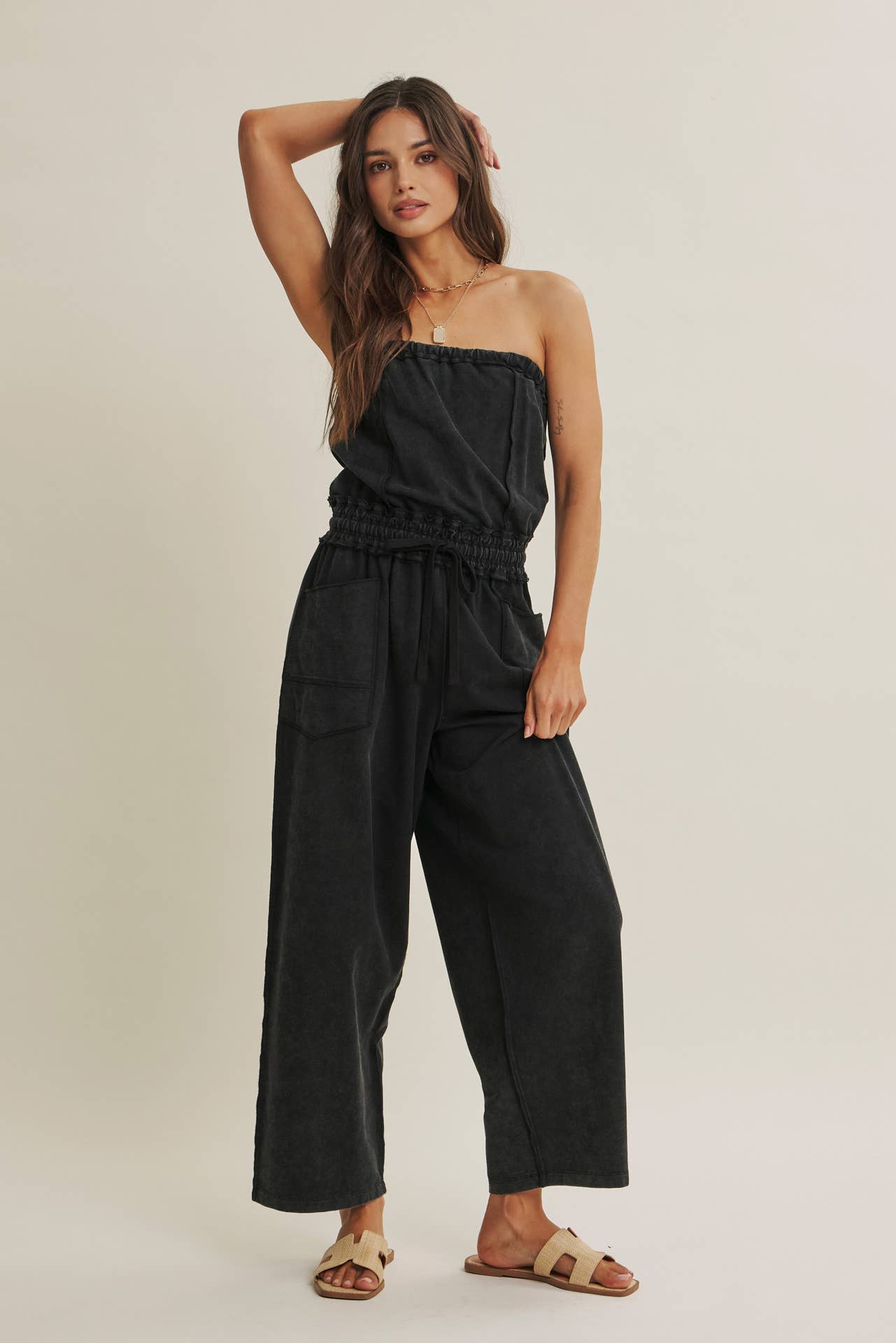 BEACH TOWN WEEKEND MINERAL-WASHED STRAPLESS JUMPSUIT