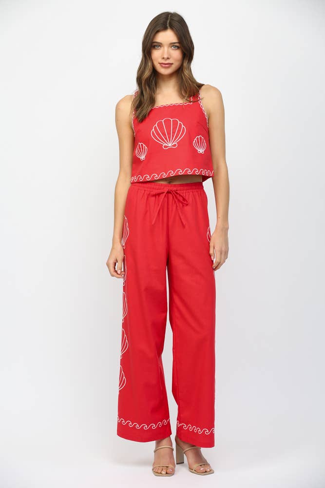SHEA SHELL EMBROIDERED SQUARED NECKLINE CROPPED TOP FT21293