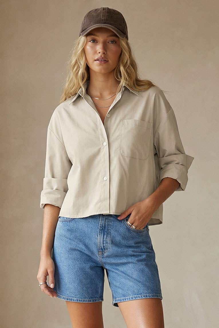 Rolled Sleeve Button Up Blouse