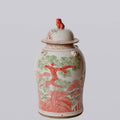 Pink and Green Porcelain Three Friends Temple Jar