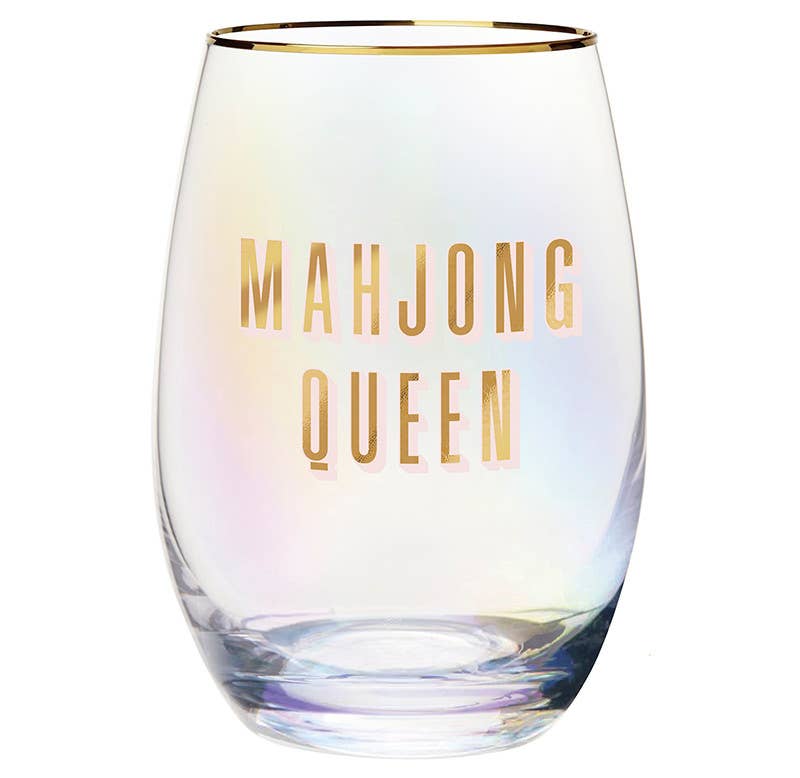 Gold Foil Stemless Wine Glass - Mahjong Queen