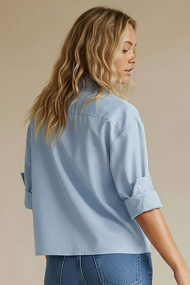 Rolled Sleeve Button Up Blouse