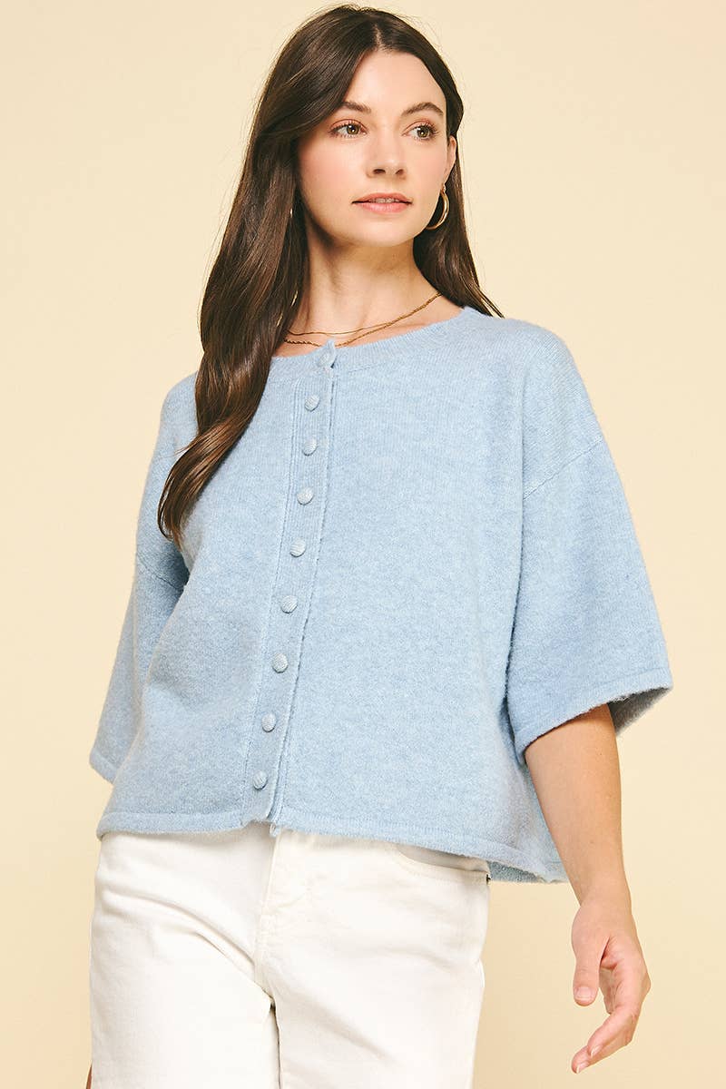 BUTTON DOWN SHORT SLEEVE SWEATER - 6752W