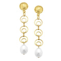 Gold Cab Round Chain and Genuine Freshwater Pearl Earrings
