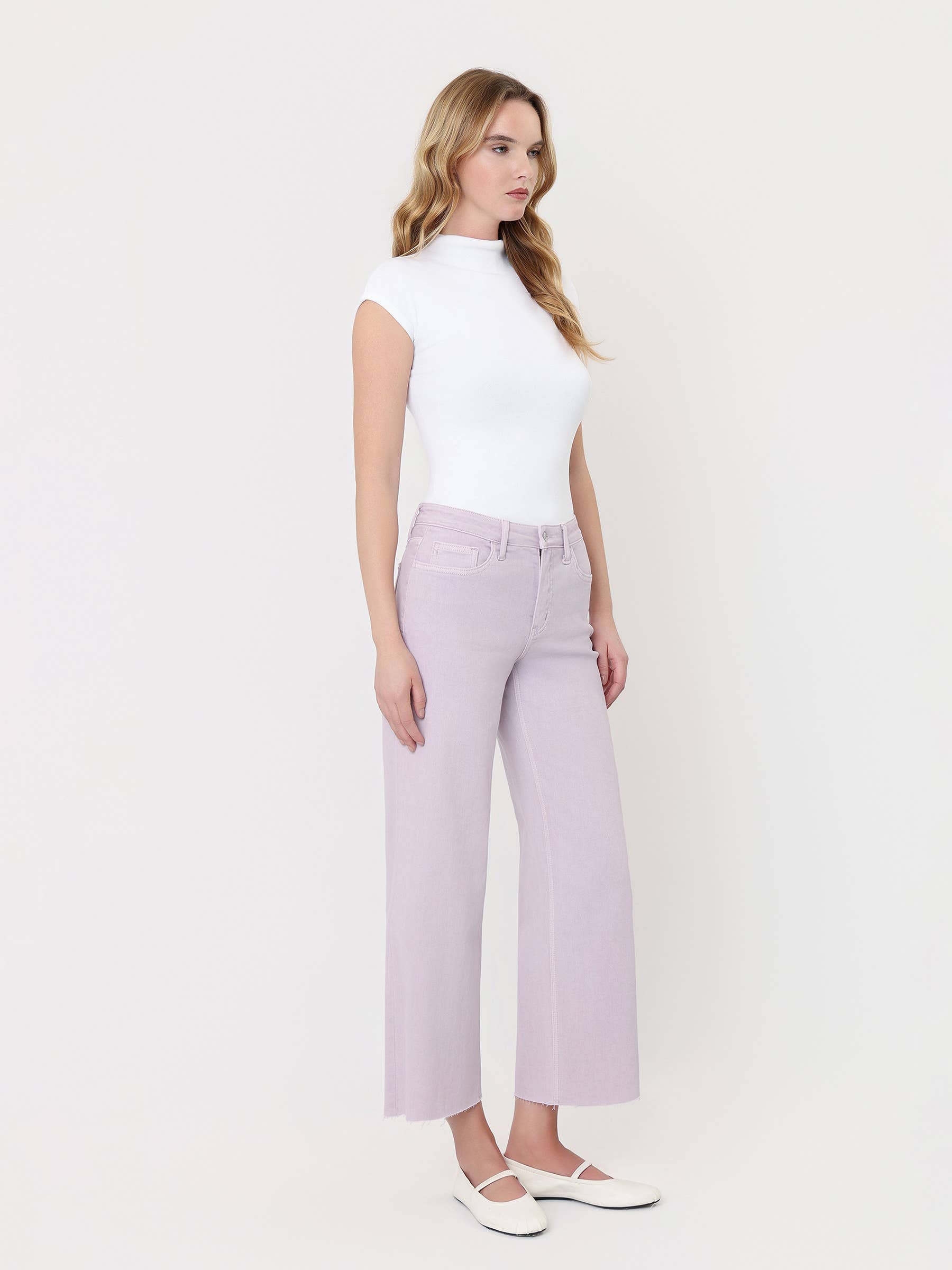 HIGH RISE LAVENDER COLOR CROP WIDE LEG JEANS T5894LVD