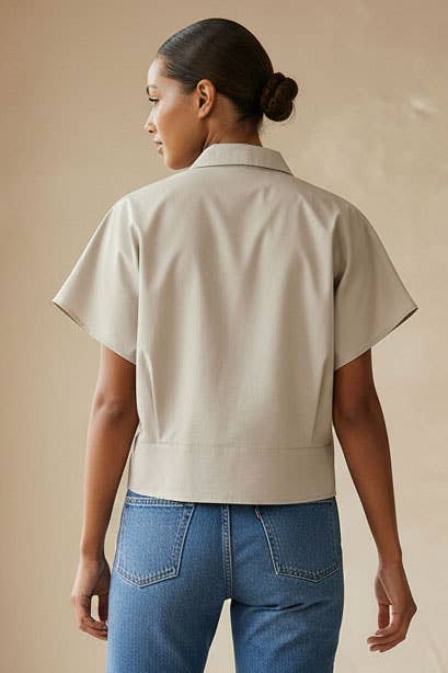 Tailored Taffeta Short Sleeve Blouse