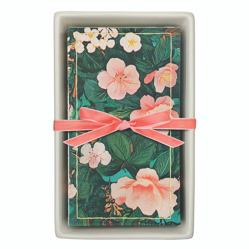 Ceramic Guest Napkin Tray + Napkins - Floral