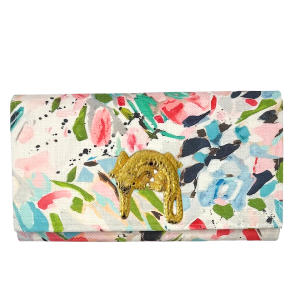 Painterly Linen Paulette Clutch w/ Pink Linen Lining