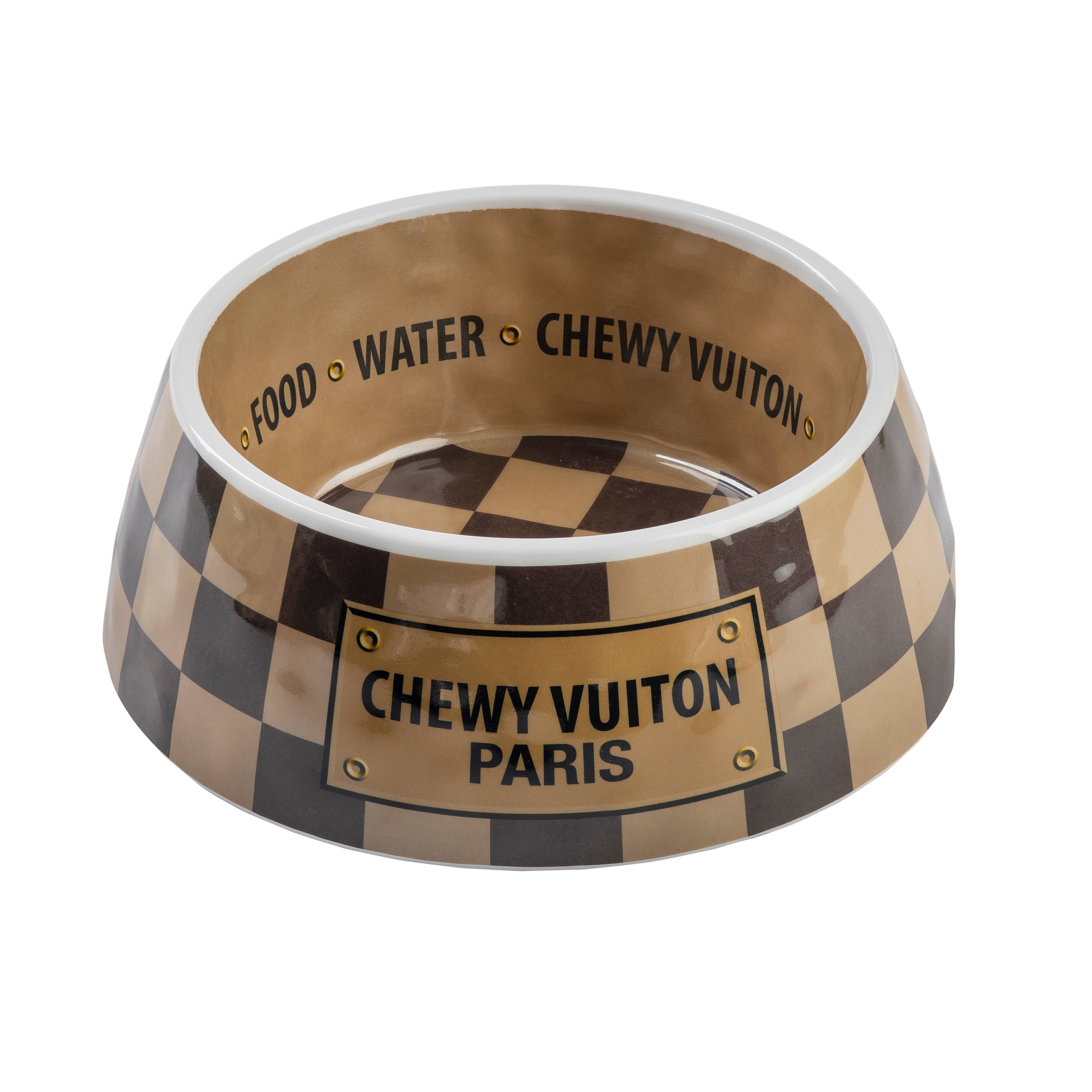 Tan Checker Chewy Vuiton Bowl - 3 Sizes!! Dog Bowls