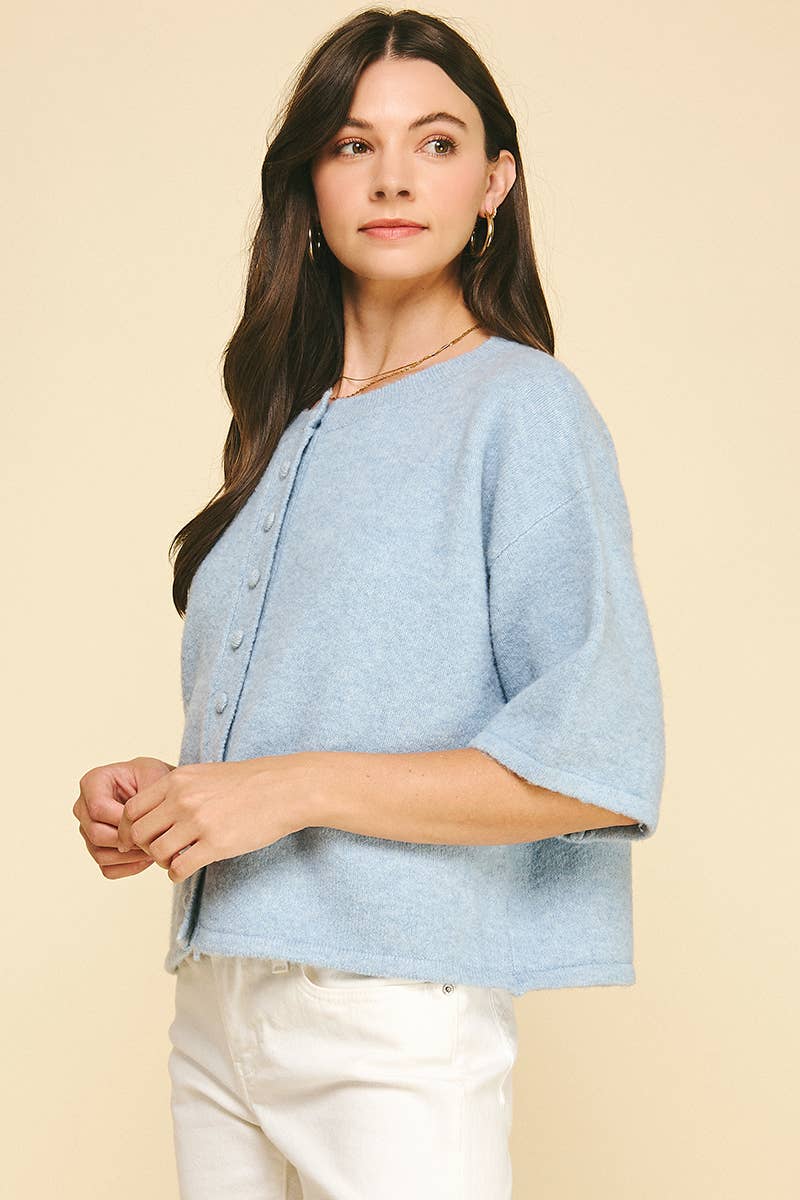 BUTTON DOWN SHORT SLEEVE SWEATER - 6752W